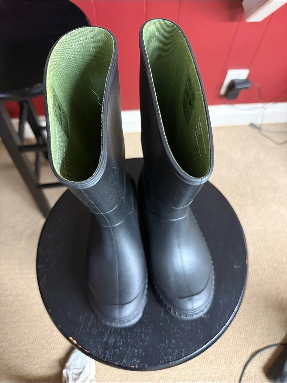 Max + Jake Black Rain Boots with Green Interior